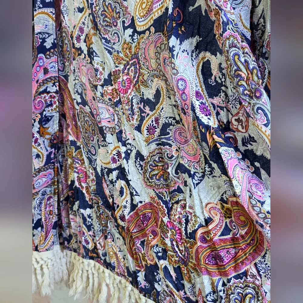 Umgee Multicolor Paisley Kimono Fringe Sz Small Medium - Picture 6 of 8